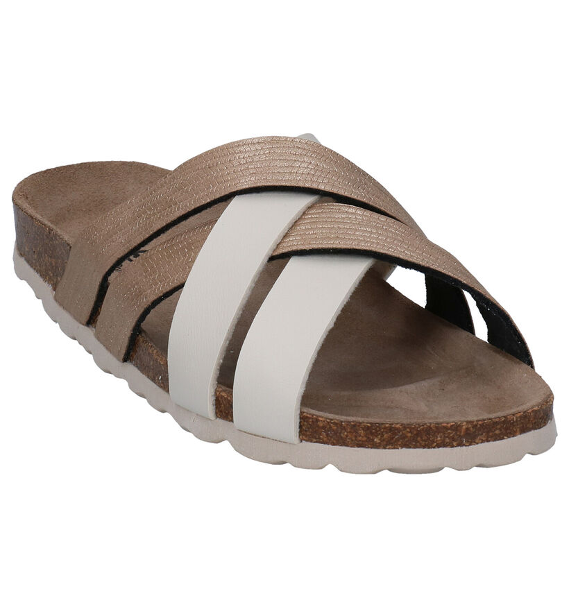 Big Leaf Nu-pieds plates en Taupe en simili cuir (292597)