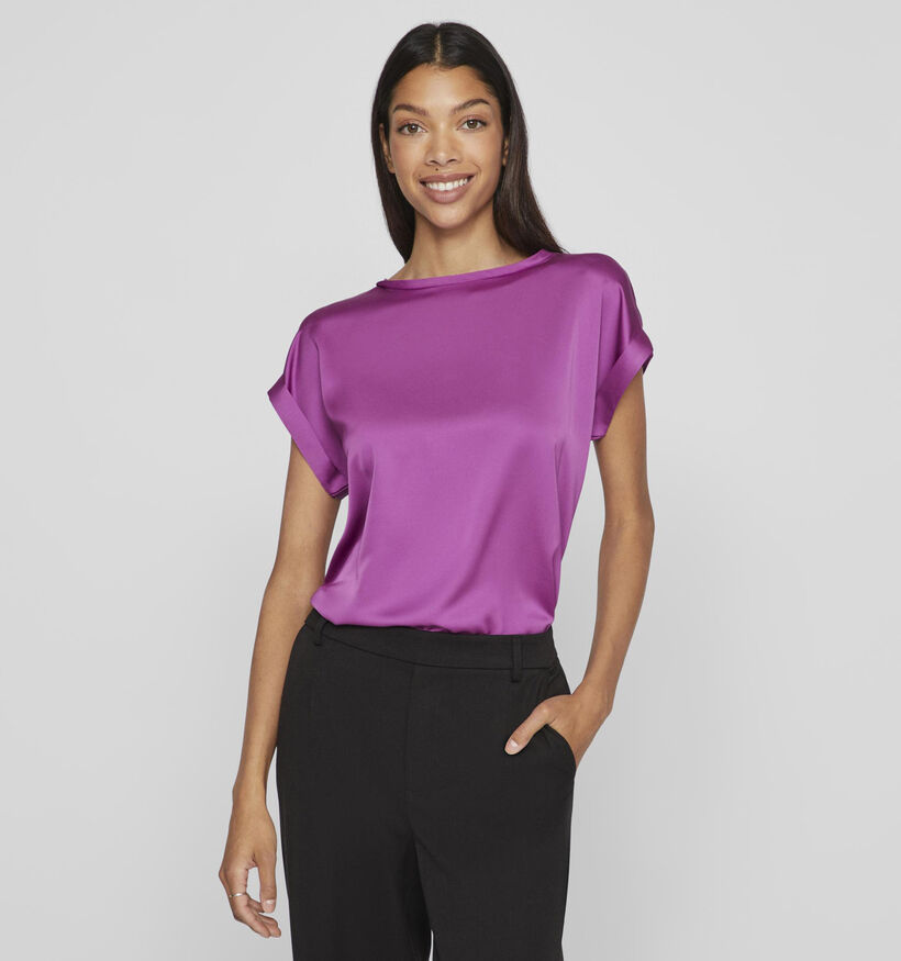 Vila Ellette T-shirt en satin en Mauve pour femmes (345352)