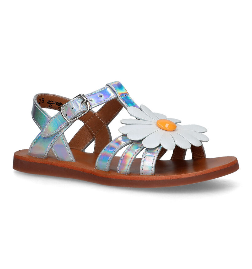Pom d'Api Plagette Big Flo Sandales en Argent pour filles (322888)