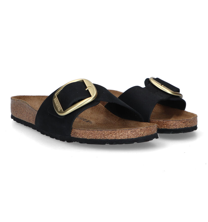 Birkenstock Madrid Big Buckle Zwarte Slippers in nubuck (322776)