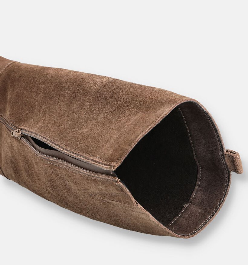 Poelman Taupe Lange Laarzen met Lage Hak voor dames (376083)
