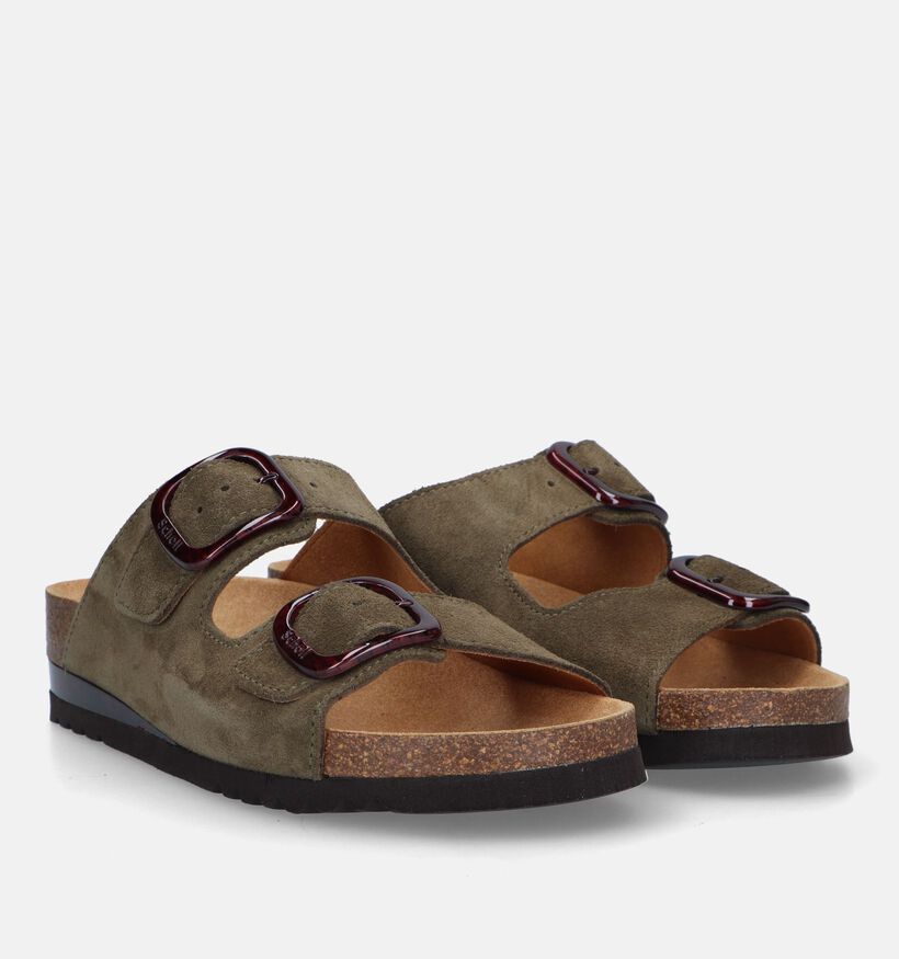 Scholl Ilary 2 Straps Kaki Slippers in nubuck (336775)