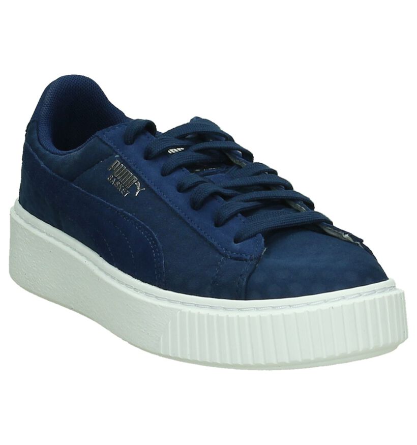 Puma Basket Platform Zwarte Sneakers in stof (199458)