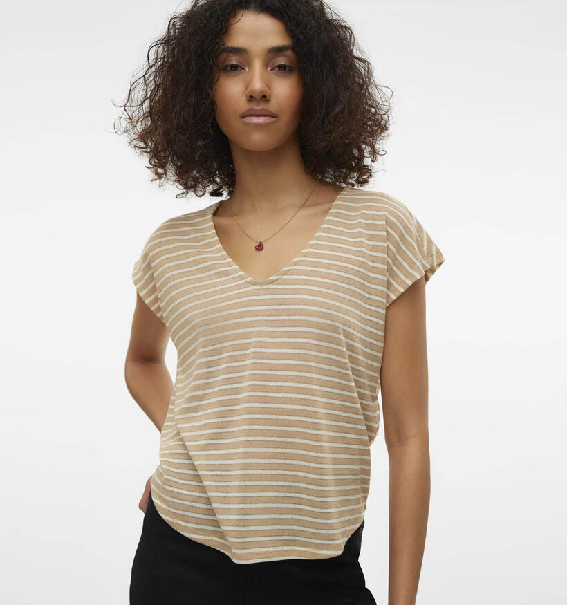 Vero Moda Gatja Bruin Gestreept T-shirt voor dames (335346)