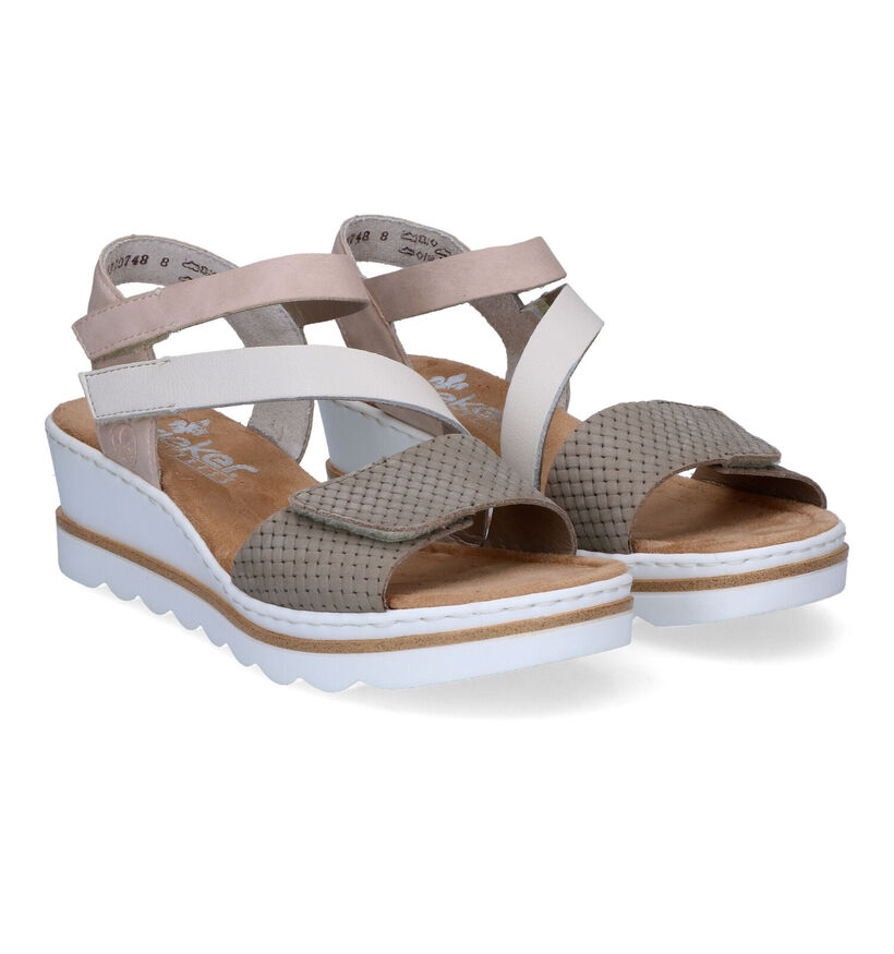 Rieker Witte/Gouden Sandalen met sleehak voor dames (339088)