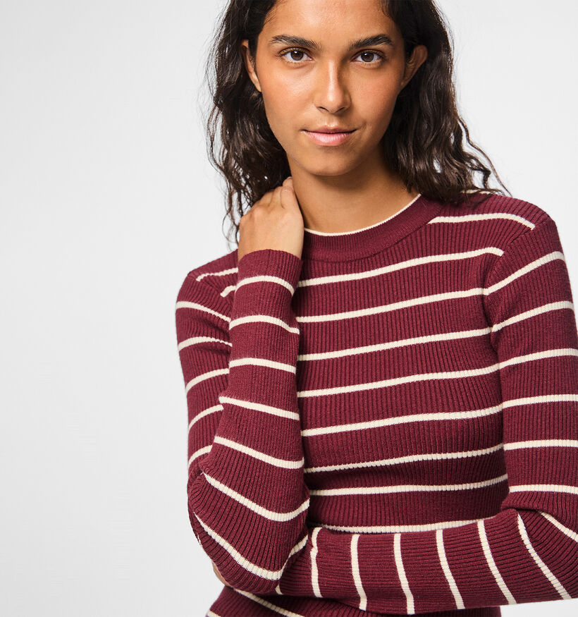 Pieces Mira Bordeaux/Witte T-shirt met Lange Mouwen voor dames (378356)
