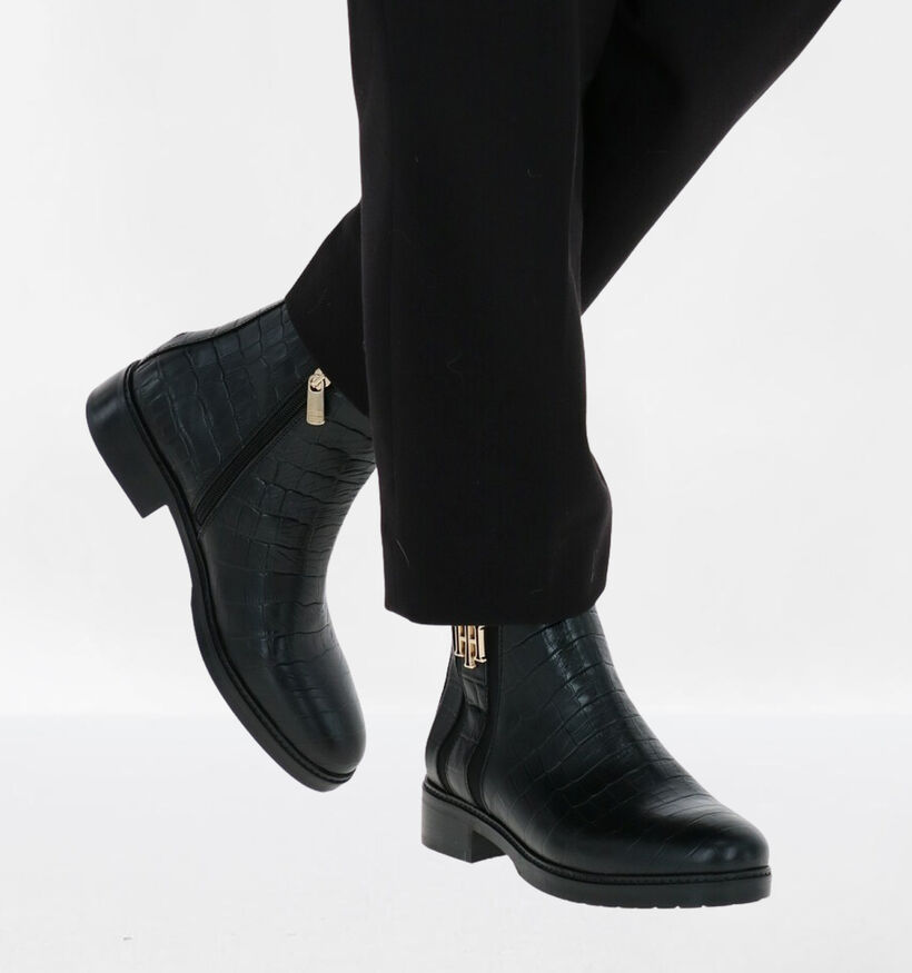Tommy Hilfiger Croco Look Bottillons en Noir en cuir (281596)