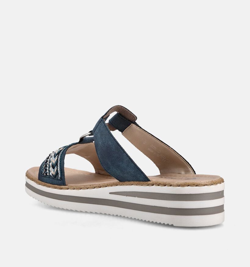 Rieker Nu-pieds compens&eacute;es en Bleu pour femmes (370378)