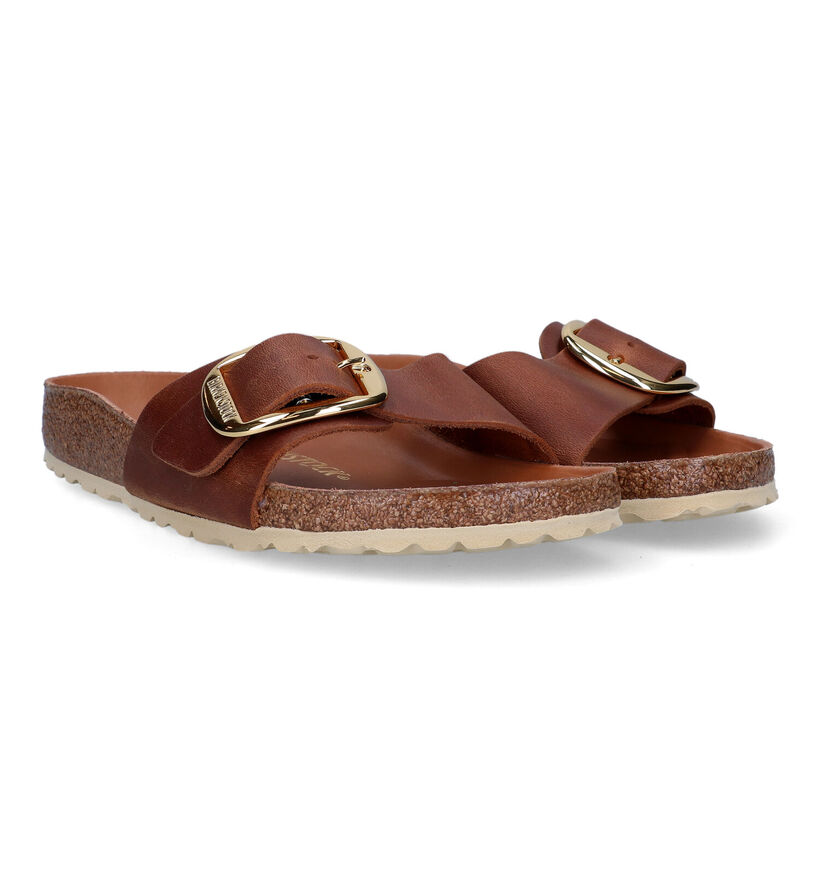 Birkenstock Madrid Big Buckle Cognac Slippers in kunstleer (322649)