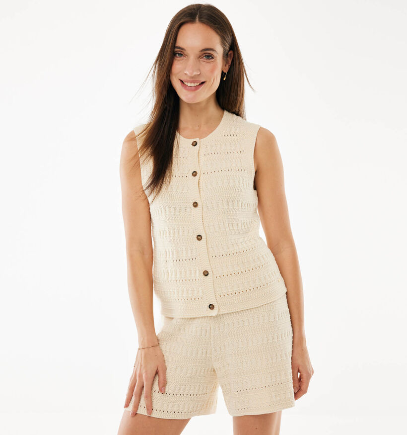 Mexx Crochet Top Lichtbeige Mouwloze Cardigan voor dames (368569)