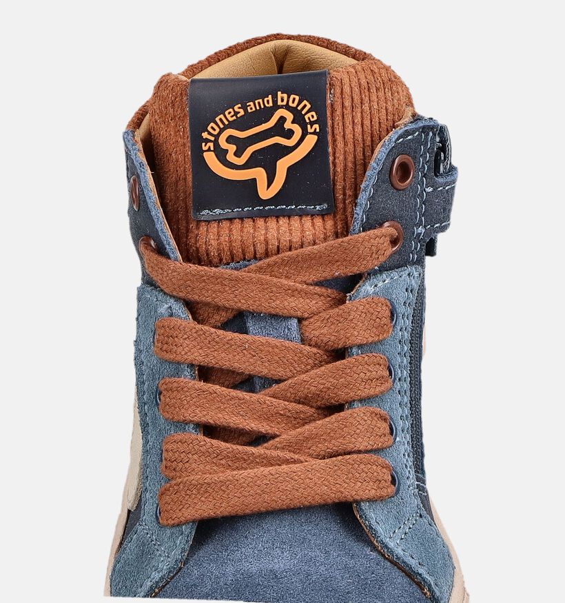STONES and BONES Lift Blauwe/Donkeroranje Hoge Sneakers voor jongens (378210) - geschikt voor steunzolen