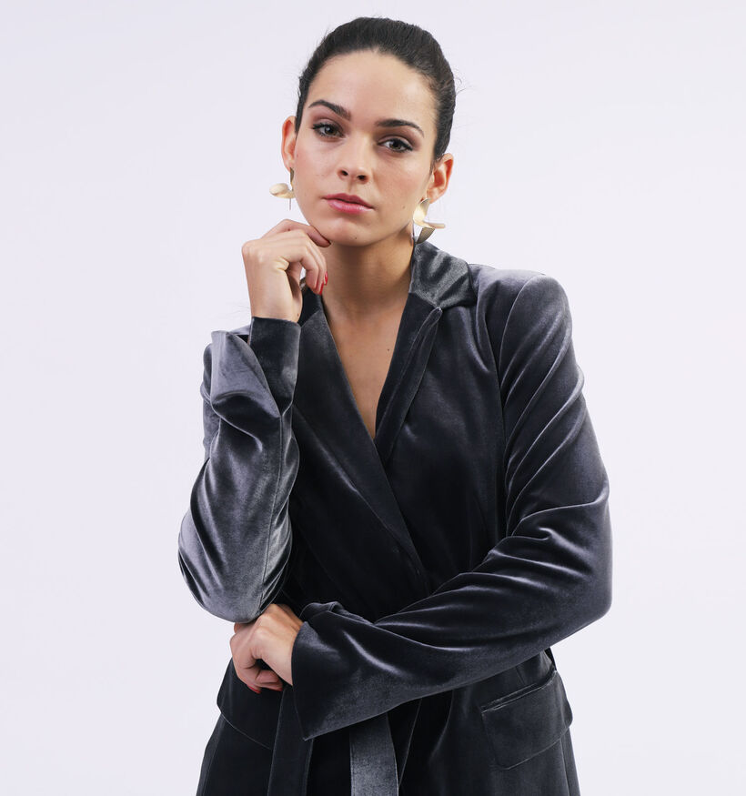 Comma Blazer en velours brillant en Gris (326498)