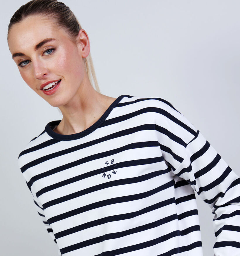 Elbsand Elva Donkerblauwe/Witte Gestreepte T-shirt voor dames (374227)