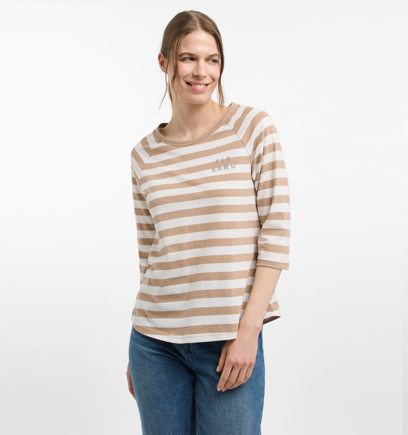 Elbsand Celin Bruine/Witte T-shirt met Lange Mouwen voor dames (381284)