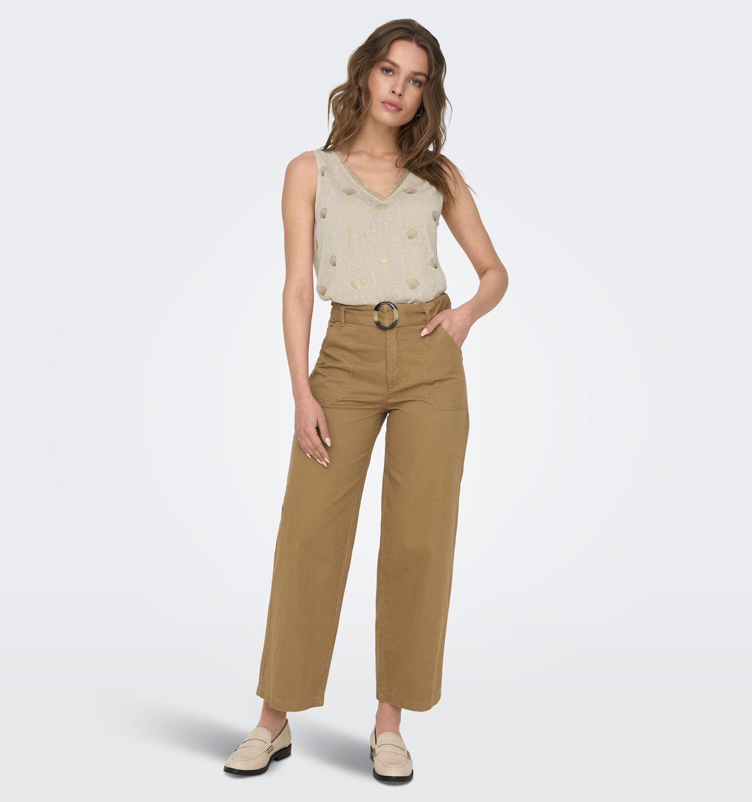 Pantalon large camel femme outlet