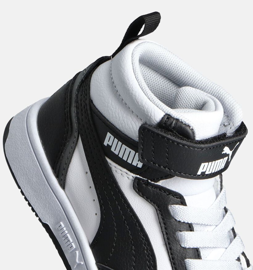 Puma Rebound V6 Mid Witte/Zwarte Sneakers voor jongens, meisjes (359215) - geschikt voor steunzolen