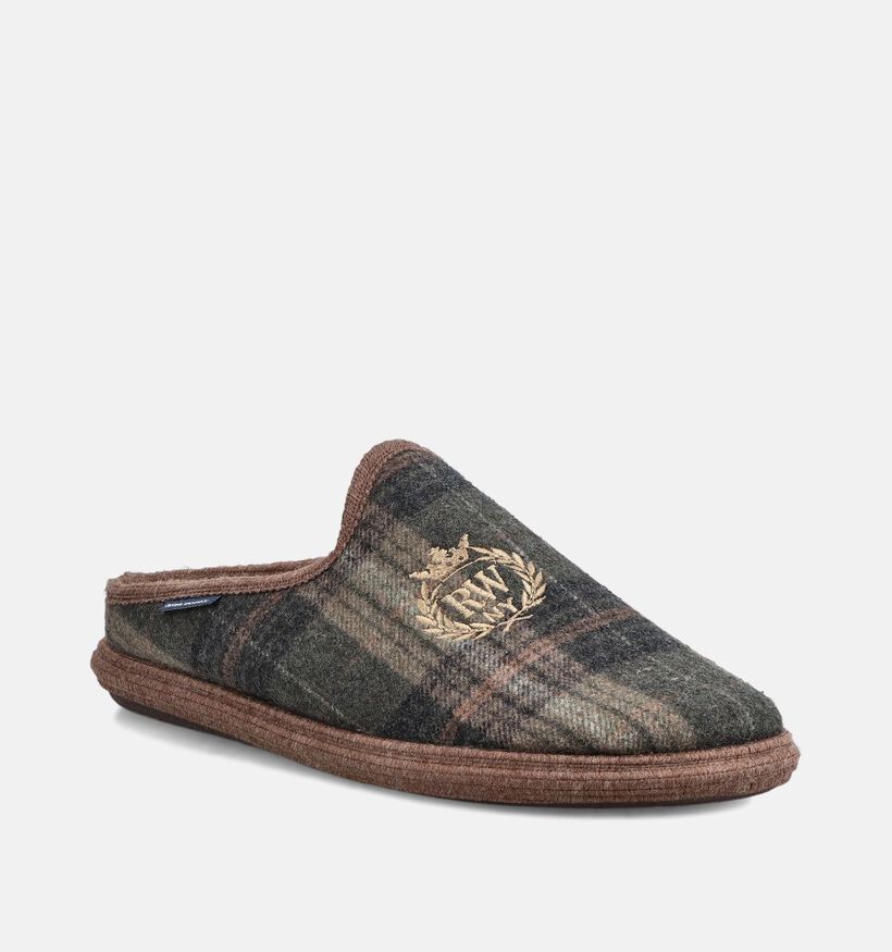 River Woods Enzo Pantoufles en Vert/Marron pour hommes (381216) - pour semelles orthop&eacute;diques
