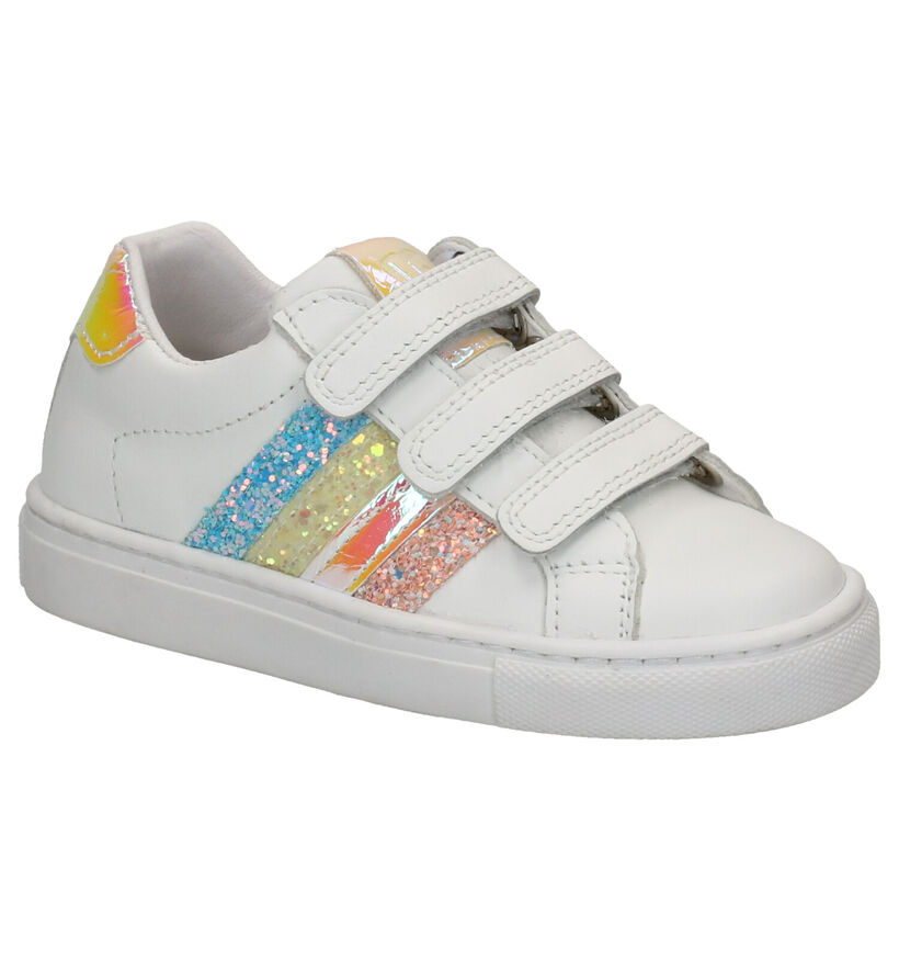 Little David Stripes 2 Chaussures à Velcro en Blanc en cuir (272940)