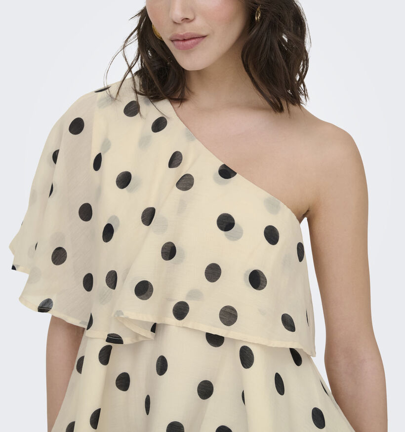 JDY Fay Life One-Shoulder Polkadot Lichtbeige/Zwarte Top voor dames (373902)