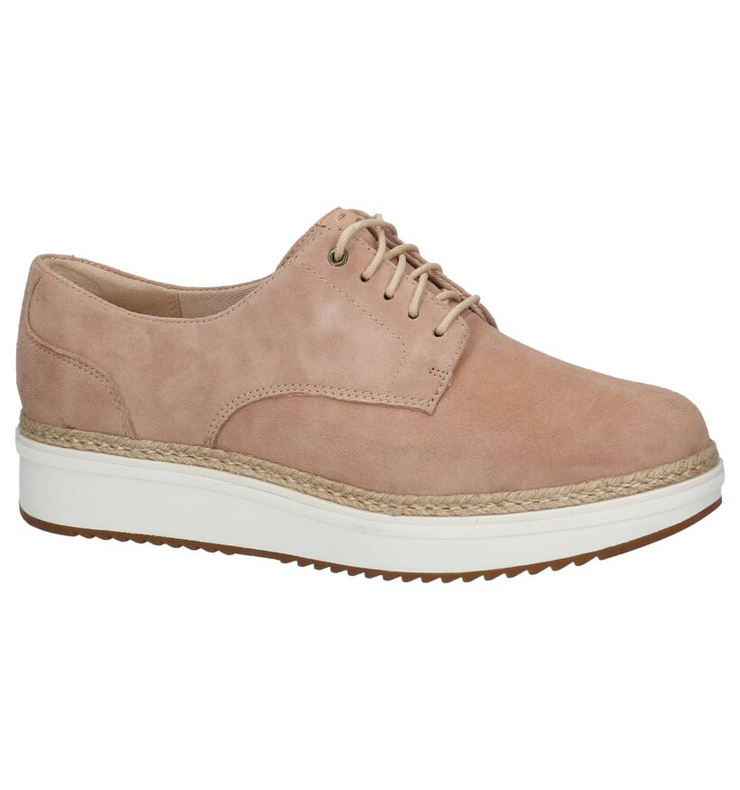 Roze Platte Veterschoenen Clarks Teadale Rhea in daim (213487)