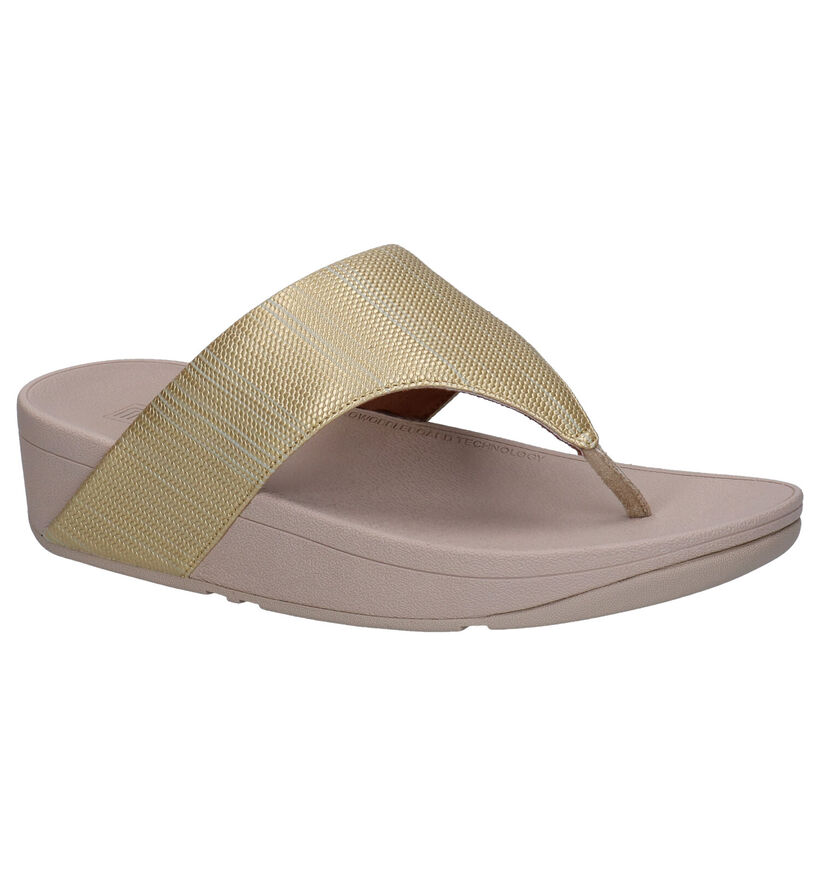 FitFlop OliveTextured Glitz Tongs en Or en simili cuir (286110)