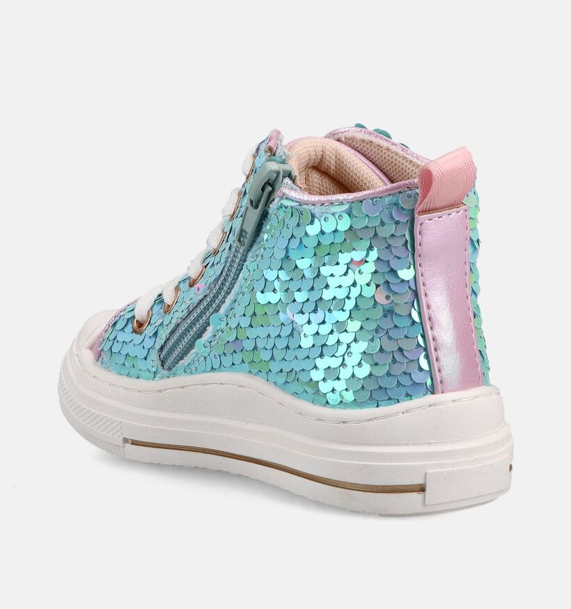 Milo & Mila Sequins Baskets montantes en Bleu pour filles (370877) - pour semelles orthop&eacute;diques