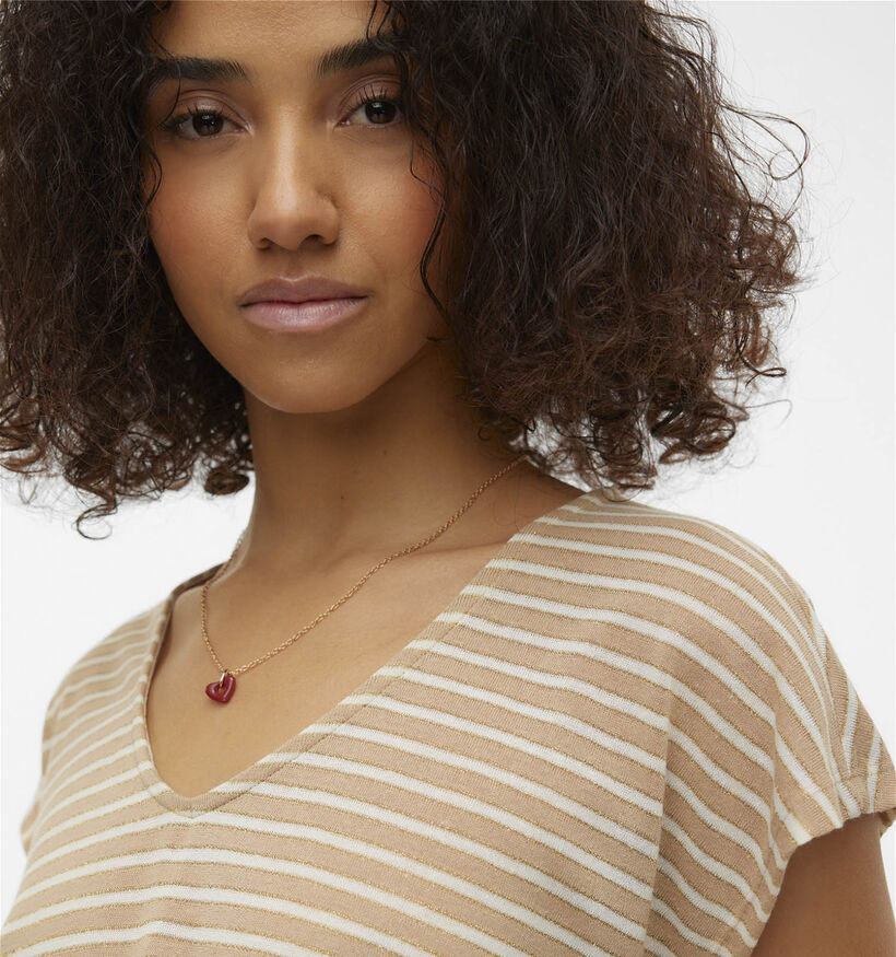 Vero Moda Gatja Bruin Gestreept T-shirt voor dames (335346)