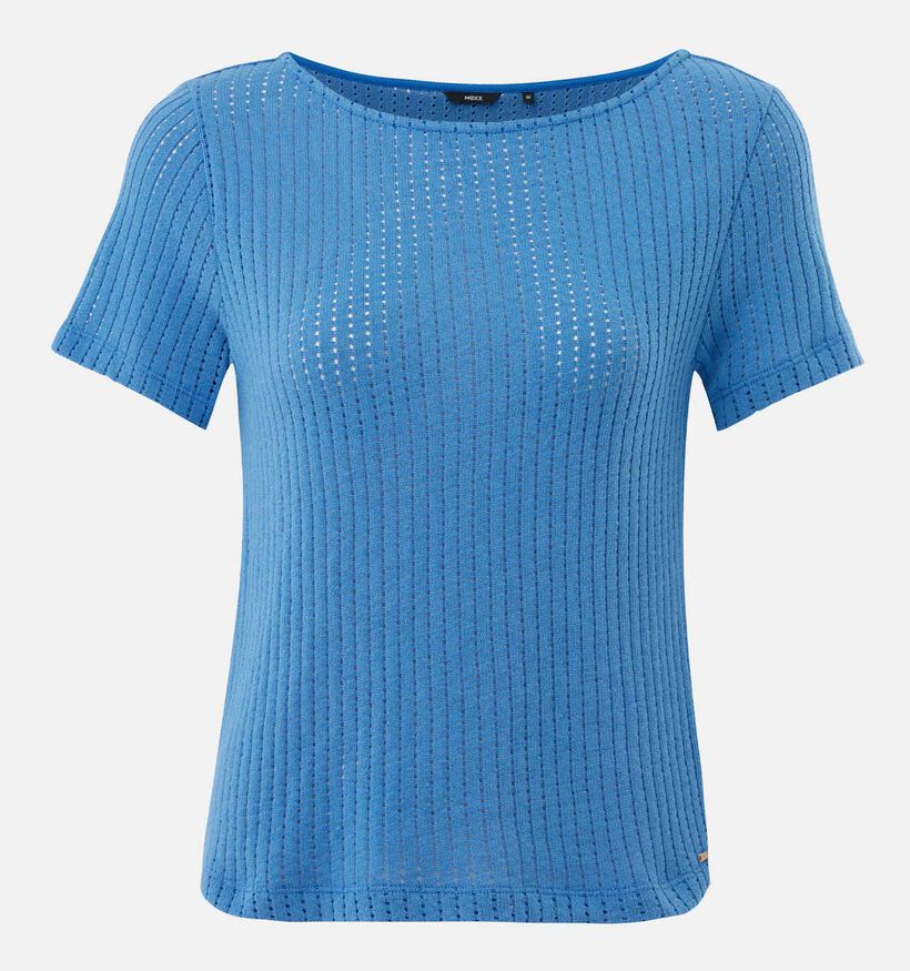 Mexx Perforated Rib Blauwe T-shirt voor dames (368571)