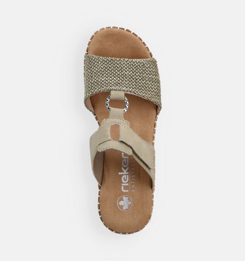 Rieker Nu-pieds compens&eacute;es en Vert kaki pour femmes (370386)