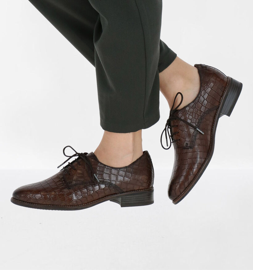 Tamaris TOUCH it Bruine Veterschoenen in leer (280737)