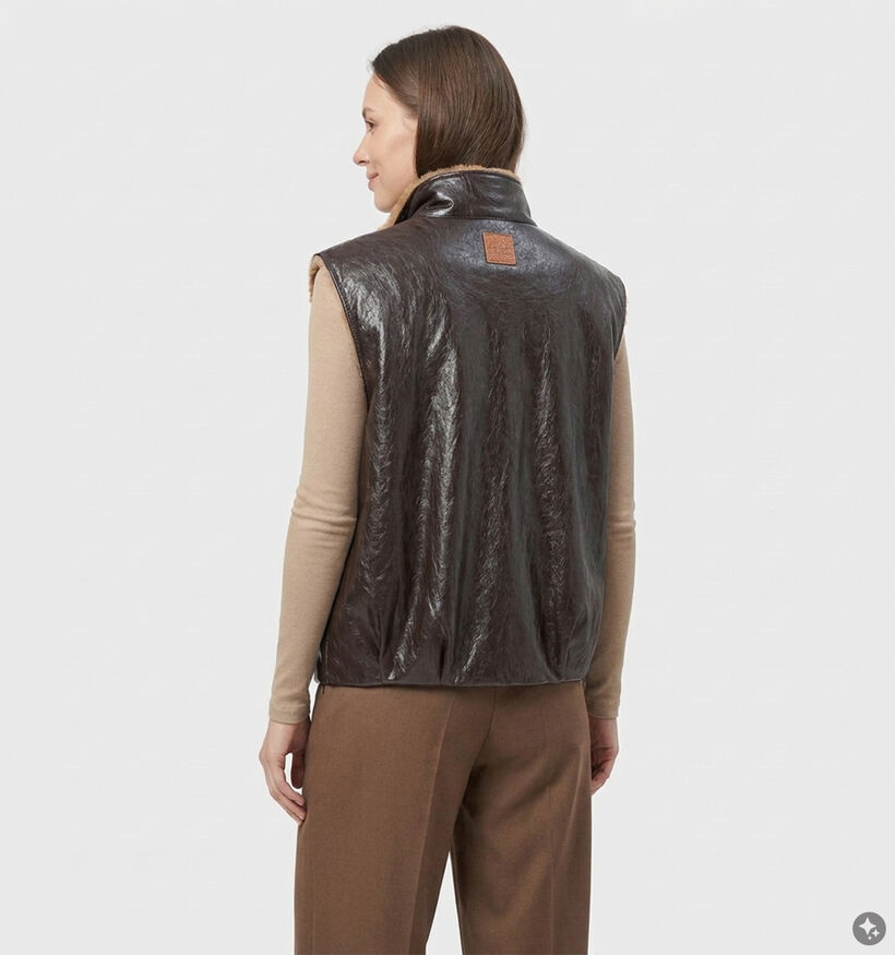 Ador&eacute; Gloria Bruine Mouwloze Jas Lederlook met Warme Voering voor dames (384089)