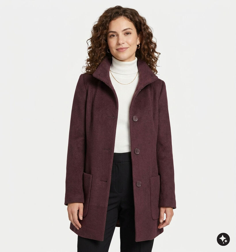 Barbara Lebek Bordeaux Halflange Jas met Hoge Kraag voor dames (380683)