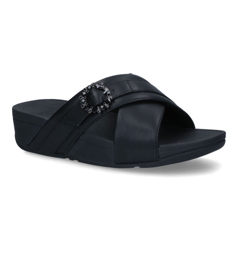 FitFlop Lulu Crystal Buckle Cross Slides Nu-pieds en Beige pour femmes (336985)