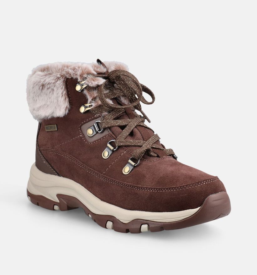 Skechers Trego Snow Worries Chaussures de randonn&eacute;e en Brun fonc&eacute; pour femmes (377965) - pour semelles orthop&eacute;diques