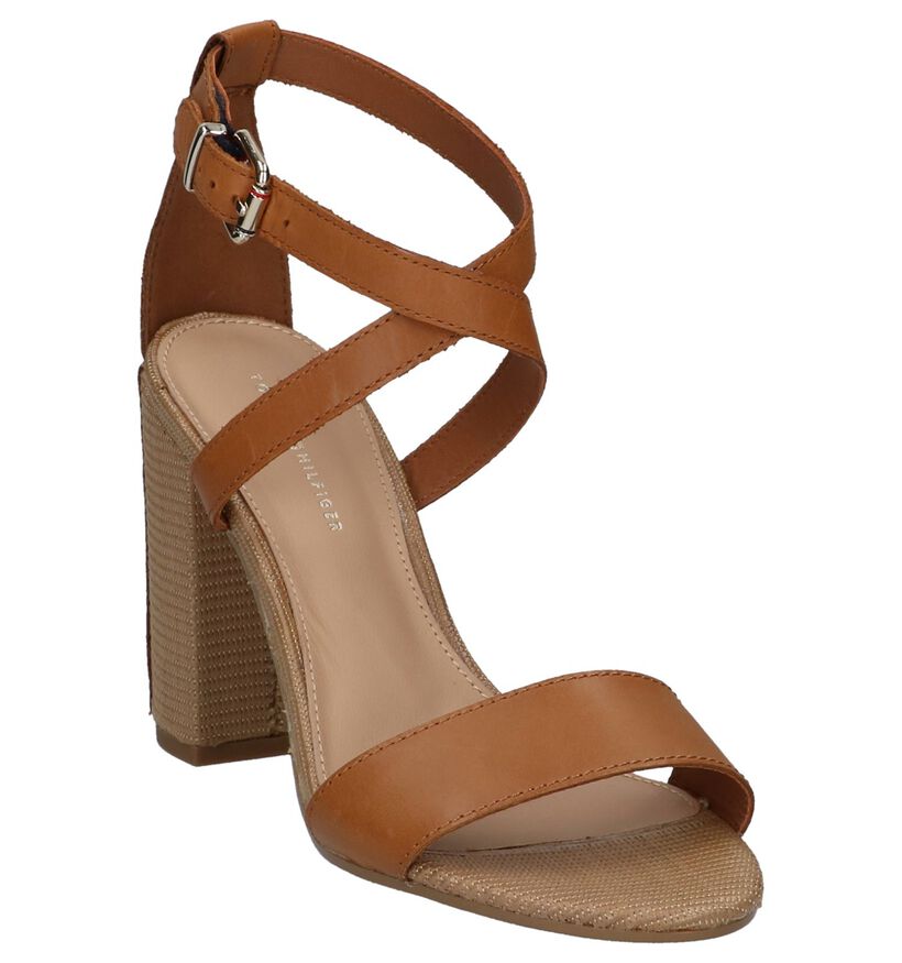 Cognac Tommy Hilfiger Feminine Heel Sandalen in leer (212314)