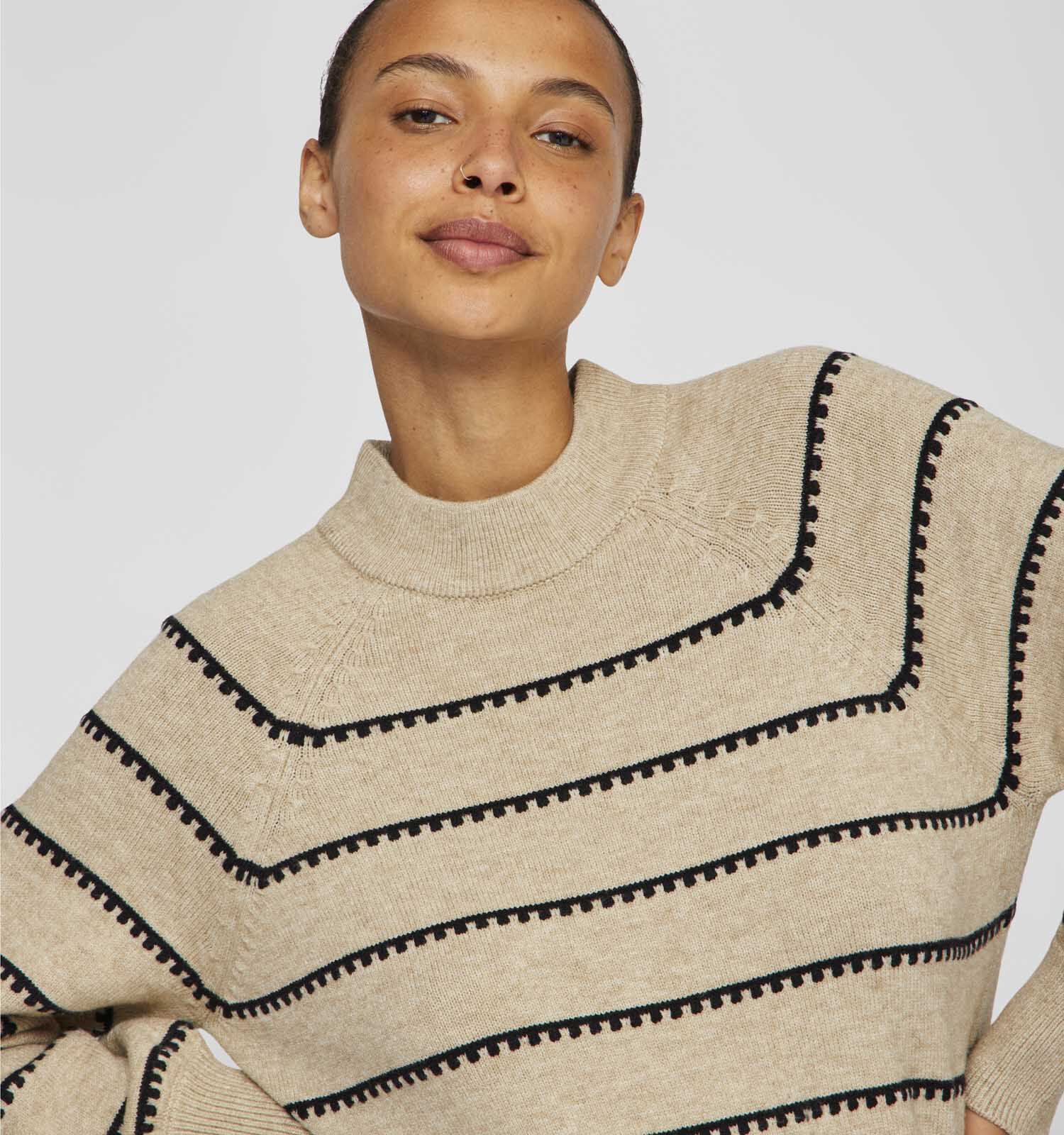 Vila Ril Beige Gestreepte trui Dames Truien Online op TORFS.BE