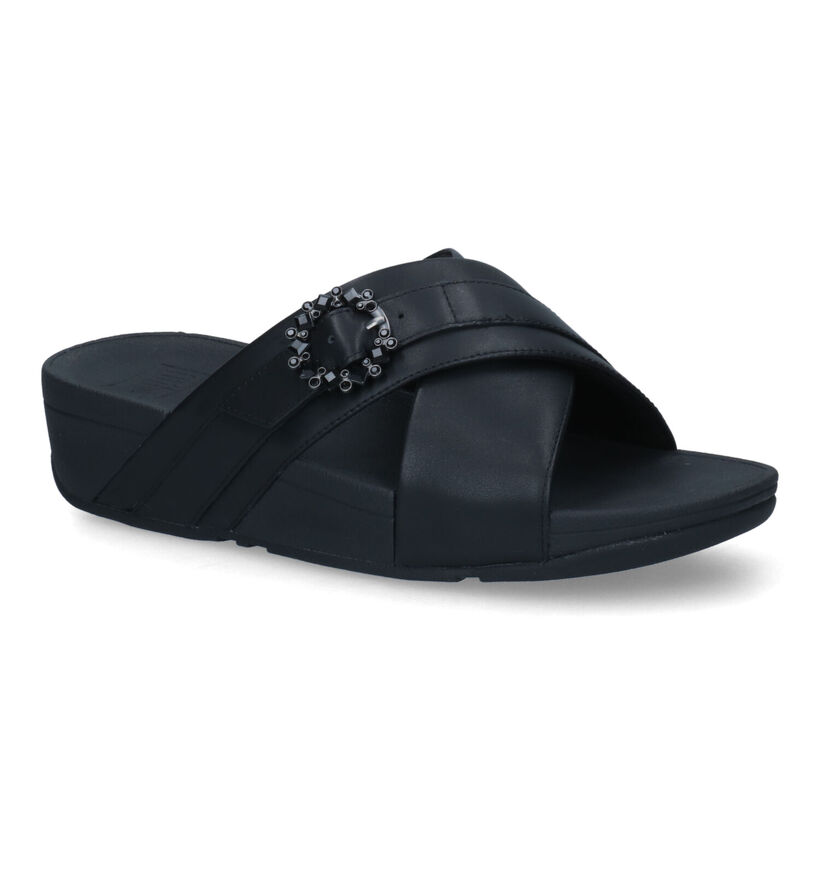 FitFlop Lulu Crystal Buckle Cross Slides Nu-pieds en Noir pour femmes (336983)