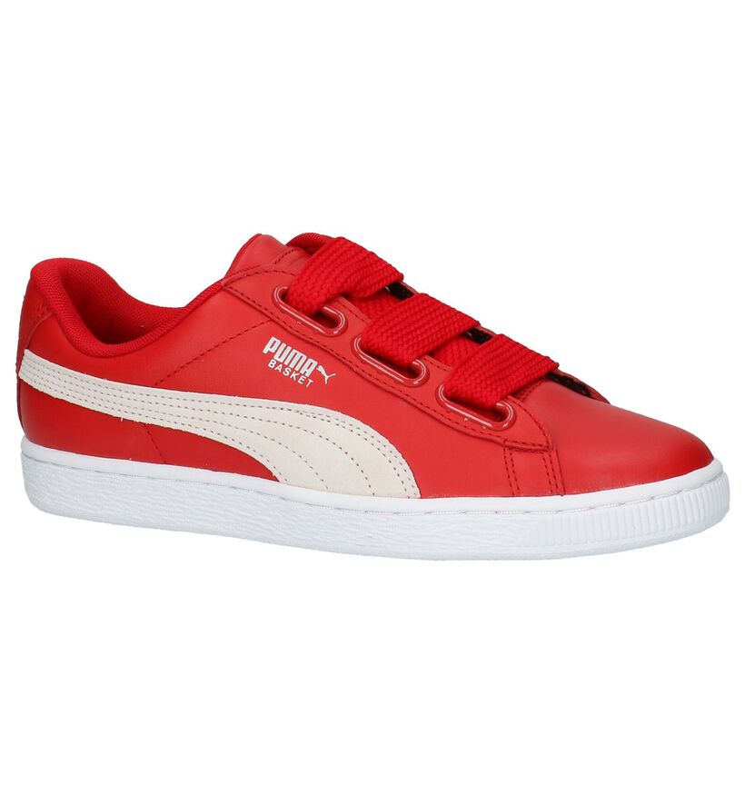 Puma Basket Heart Lage Sneakers Zwart in leer (199464)