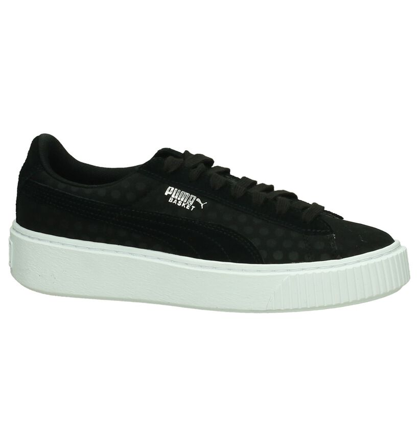 Puma Basket Platform Zwarte Sneakers in stof (199458)