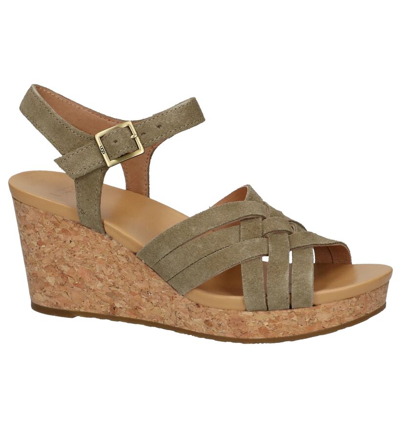 UGG Uma Kaki Sandalen met Sleehak in nubuck (210298)