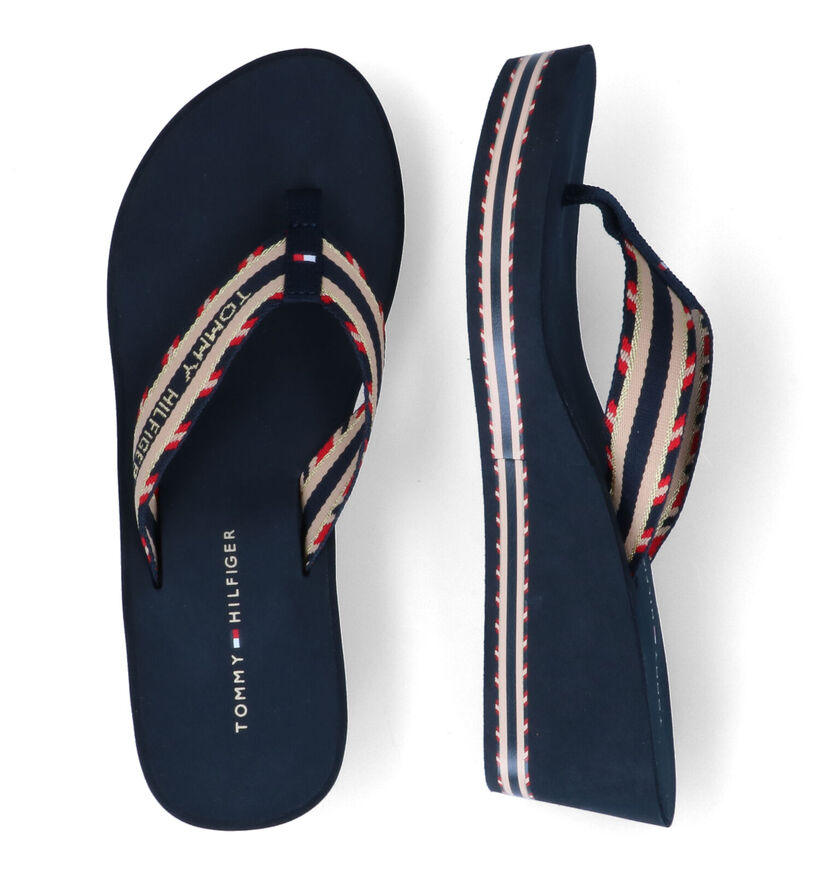 Tommy Hilfiger Shiny Touches Blauwe Teenslippers in stof (303976)