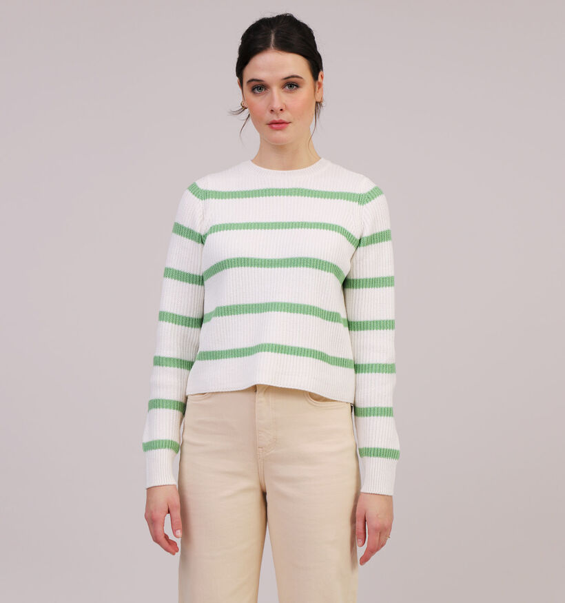 Pieces Cosilla Pull rayé en Blanc / Vert pour femmes (323747)