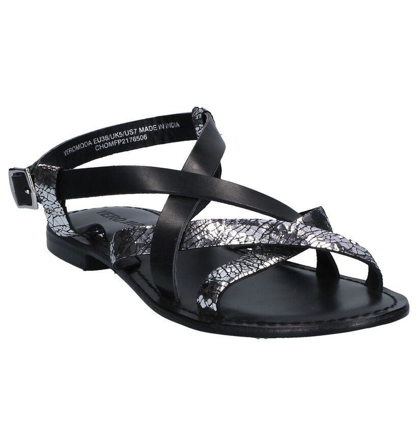 Zwarte/Zilveren Sandalen Vero Moda Mary in leer (241113)