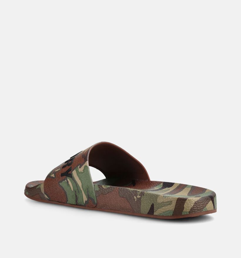 Superdry Camo Print Pool Slide Claquettes en Vert kaki/Marron pour hommes (369497)