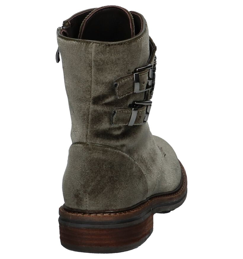 Alma en Pena Kaki Boots met Rits/Veter in velours (229926)