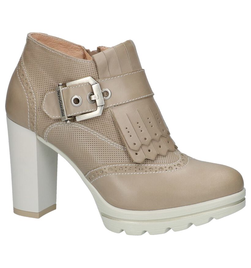 Donker Beige Enkelpumps NeroGiardini met Franjes in leer (221296)