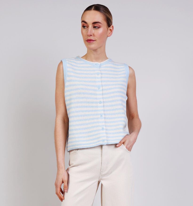 Pieces Malou Stripe Beige/Lichtblauwe Gilet voor dames (367083)