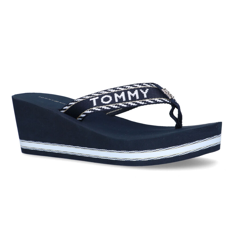 Tommy Webbing Blauwe Teenslippers voor dames (321007)