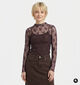 Pieces Vio Mesh Bordeaux T-shirt met Lange Mouwen voor dames (382229)
