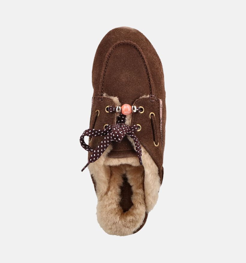 Poelman Chaussures bateau en Brun fonc&eacute; pour femmes (386170)